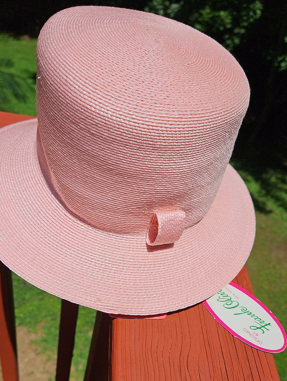 Vintage NWT Frank Olive I. Magnin Frank Olive  Women’s Pink Straw Boater Hat